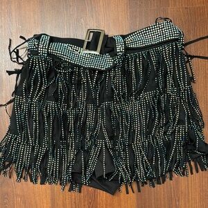 Black Fringe Skirt with Rhinestone Accents